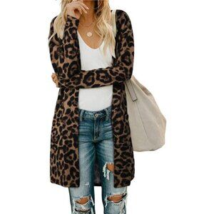 Leopard Print Pocket Cardigan – Open Front Long Sleeve Cover-Up